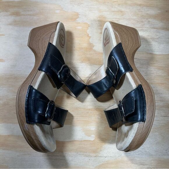 Dansko Black Leather Wedge Sandals Women’s Size 8.5 - Picture 3 of 9